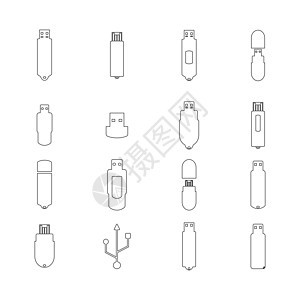 细线矢量插图中的图标闪存驱动器图片