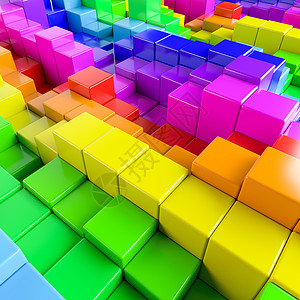 多色立方体的抽象背景建筑盒子技术建造反射艺术花斑3d插图高科技图片