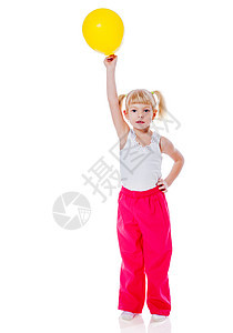 女孩充载气球喜悦牛仔裤礼物派对飞行乐趣闲暇蓝色橡皮工作室图片