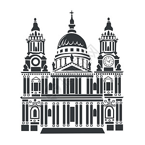 伦敦教堂伦敦圣保罗大教堂城市景观旅行卡片地标历史性英语插图建筑学街道插画