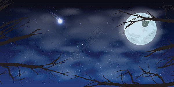天空月亮夜云树 它制作图案图片