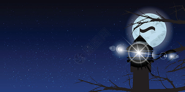 天空月亮树夜灯塔灯信号图片