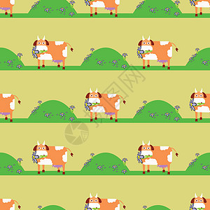 牛在草地上 无缝模式图片