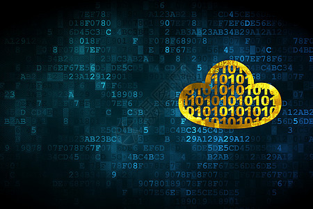 云计算概念云与数字背景上的代码监视器服务器网站数据高科技黄色屏幕网络技术展示图片