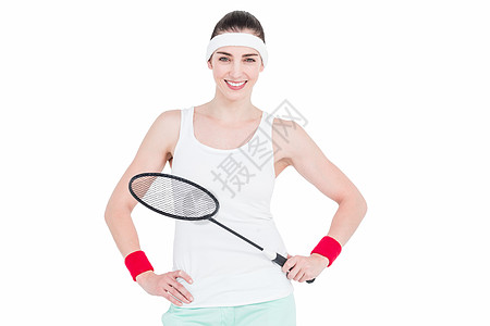 女运动员打羽毛球微笑女性羽毛奉献游戏行动头巾竞赛训练运动服图片