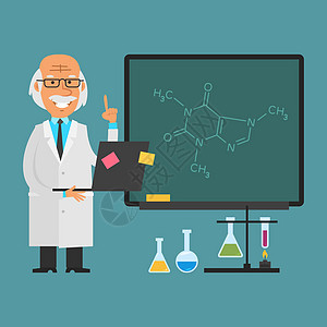 拿着膝上型计算机的老科学家图片