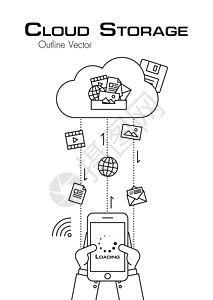 个人使用电话从云服务器下载更多文件 大纲样式 平面设计图片