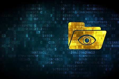 商业概念文件夹与数字背景上的眼睛屏幕监视器展示眼球项目伙伴公司安全团队战略图片