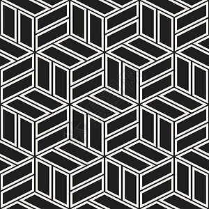 立方网格平铺无尽的时尚纹理 矢量无缝黑白花纹插图几何条纹创造力装饰几何学白色三角形对称打印背景图片