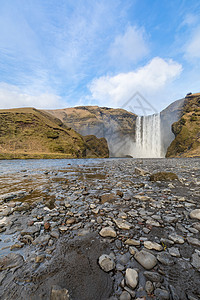 Skogafos 冰岛瀑布岩石溪流冰川窗帘瀑布反射地标荒野运动水平图片