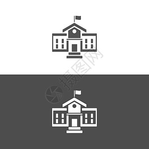 黑色和白色背景上的学校建筑图标图片