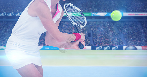运动员用电击打网球的复合图像头发姿势网球锦标赛游戏女性运动活动竞赛绘图图片