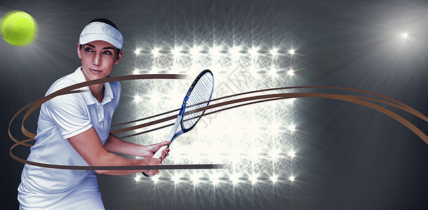 女运动员打网球的复合图象聚光灯运动服奉献活动体力竞技成就选手网球竞赛图片