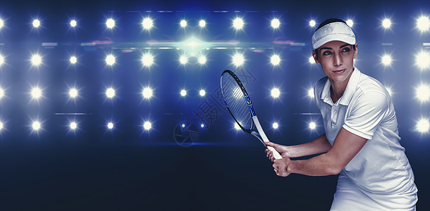 女运动员打网球的复合图象身体训练奉献蓝色竞技网球体力游戏房间精神图片