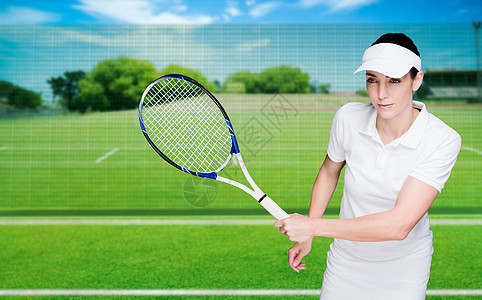 女运动员打网球的复合图象场地闲暇能力滚动精神天空体力训练成就游戏图片