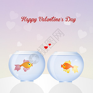 情人明信片夫妻圆形红鱼水族馆动物玻璃海洋插图游泳图片