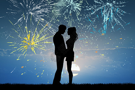 烟火爆炸夫妻新年幸福孩子们朋友们家庭插图女士男人庆典背景图片