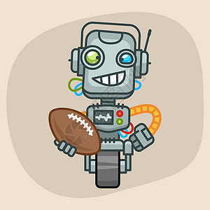 机器人足球机器人拿着球美式足球插画