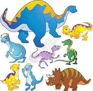 可爱的恐龙群矢量许多动作图片