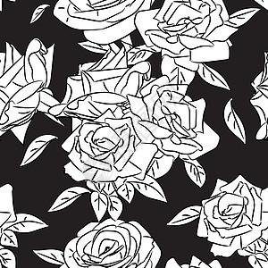 玫瑰绽放无缝模式花束墙纸树叶包装花瓣植物群艺术叶子绘画打印图片