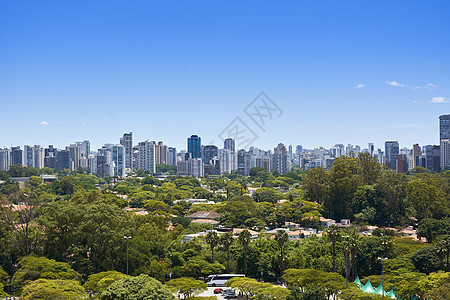 巴西圣保罗市Ibirapuera公园树木城市建筑绿色建筑学历史旅游景观蓝色风景图片