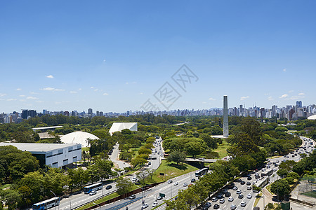 巴西圣保罗市Ibirapuera公园雕像蓝色城市天线建筑学旅游基础设施景观纪念碑环境图片