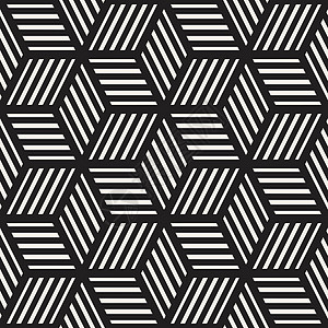 立方网格平铺无尽的时尚纹理 矢量无缝黑白花纹装饰品多边形菱形马赛克三角形条纹织物风格立方体正方形图片
