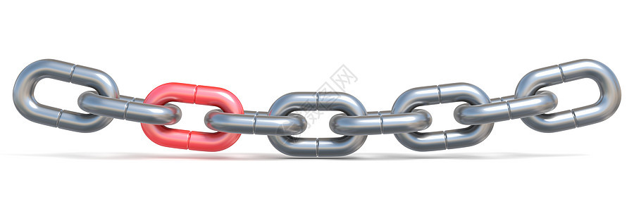 带一个红色链接的链条 3枷锁白色合作金属合金团队安全宏观灰色概念图片