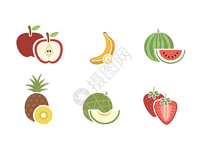 白色背景上的水果颜色图标群组图片