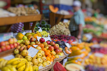 6月25日 Mercado多斯市新鲜异国水果篮子情调柠檬凤梨摊位杂货店生产食物香蕉假期图片