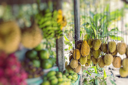 印度尼西亚巴厘村的露天水果市场 3山竹热带空气情调龙眼香蕉摊位营养生产异国图片
