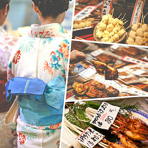 日本食品图像拼凑  旅行背景我的照片面条海鲜红色食物寿司美食标签白色盘子市场图片