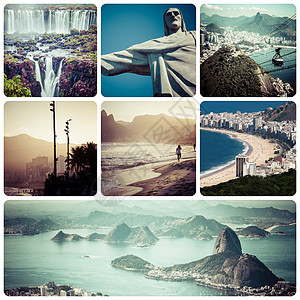 里约热内卢巴西图像拼合旅行背景m救世主海滩城市地标海岸森林海岸线假期天际面包图片