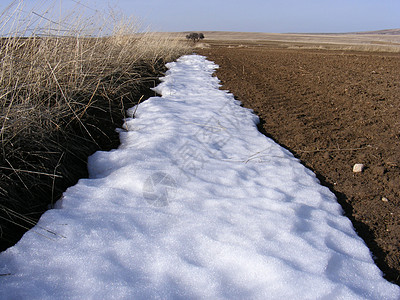 陆地气候与田间融雪 大陆性气候与春季到来的大陆性气候 积雪与耕地草地季节蓝色射线滑雪生活风格场地太阳冰川图片