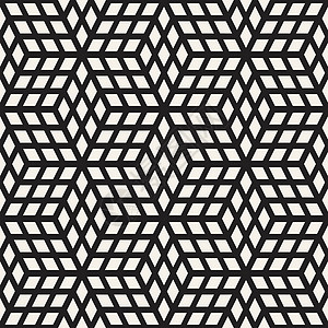 立方网格平铺无尽的时尚纹理 矢量无缝黑白花纹马赛克立方体黑色多边形正方形三角形条纹对称几何几何学图片
