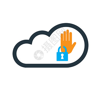 具有安全图标的云计算互联网剪影贮存服务密码服务器报名数字化授权商业图片