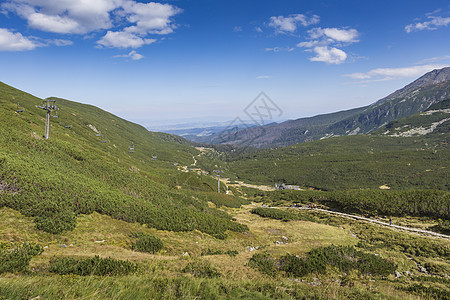 从徒步足迹看塔特拉山脉 波兰 欧洲天空蓝色顶峰旅行全景森林公园岩石石头奥科图片