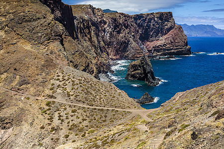 马德拉岛东部 波尔图的圣卢伦科观光蓝色海景海岸悬崖支撑岩石海岸线场景沿海图片