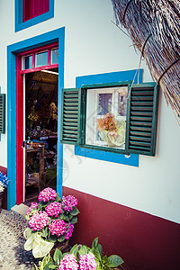 葡萄牙桑塔纳马德拉的传统农村住房 3三角形地标假期文化日落村庄大厦小屋风景场景图片
