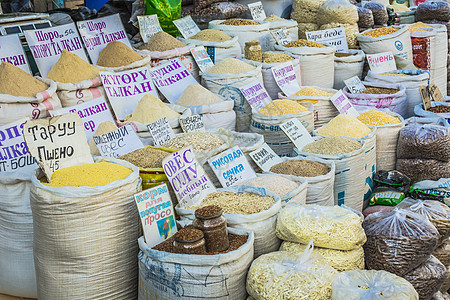 生机勃勃的东方中央亚洲市场 满袋各种螺旋藏红花坚果芳香勺子价格粉末假期赛峰销售贸易图片