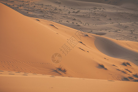 撒哈拉沙漠中的沙丘Morocc爬坡天空橙子地平线太阳旅游冒险日落海浪阳光图片