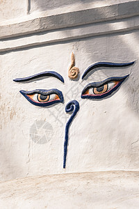 尼泊尔加德满都的猴庙旗帜场景佛塔寺庙旅行建筑学蓝色祷告金子图片