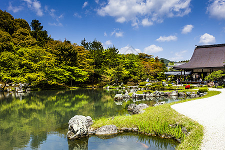 日本花园 日本石块花园的视图 日本京都天柳寺花园建筑世界寺庙蓝色旅游地标文化绘画书院图片