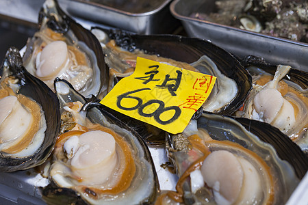 日本市场上销售的原生海产食品海鲜贝类钓鱼店铺零售海洋美食食物鲭鱼螃蟹图片