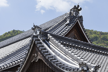 日本佛教寺院的屋顶宗教木头历史性神道净土神社红叶叶子地标建筑图片