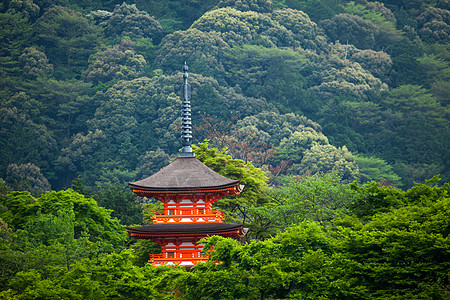 京都寺附近的大山济寺三座塔塔佛教徒枫树树叶历史旅行树木清水历史性场景神道图片