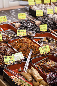 在日本的传统市场人行道旅行餐厅店铺化妆品异国价格食物零售水果图片