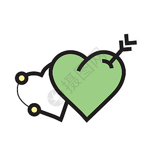箭头上两个心脏图标上的绿色图片