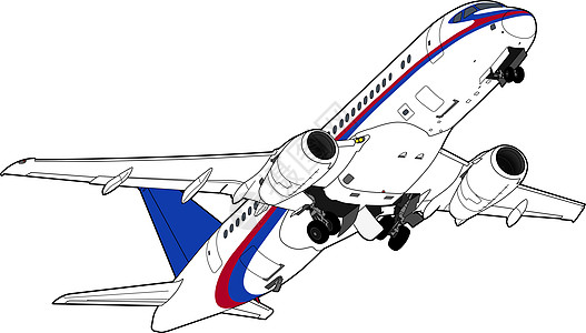 苏霍伊 Superjet100 客机 它制作图案矢量风俗喷气车辆喷射乘客运输旅行引擎翅膀航展图片