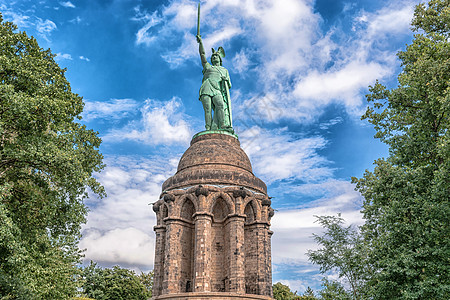 德国Teutoburg森林的Hermann纪念碑蓝色指挥官国家摄影姿势地标建筑建造业胜利雕像图片